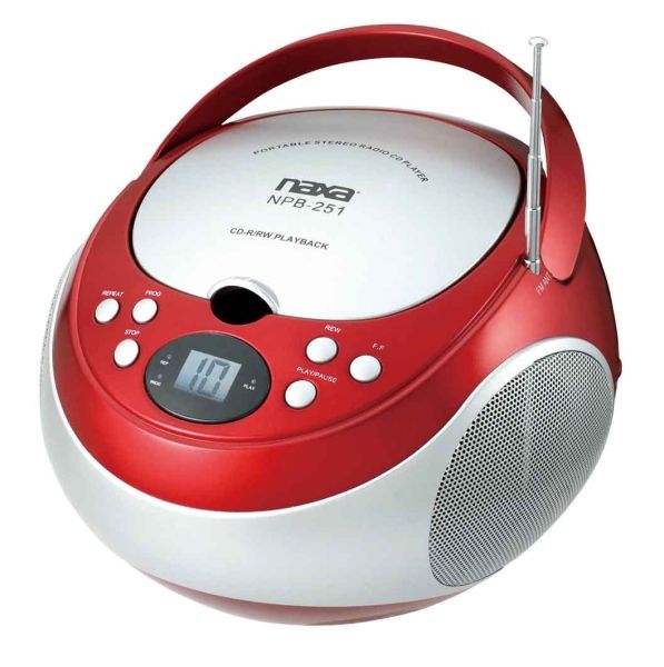 NAXA NPB251RED Portable CD Player with AM/FM Stereo Radio, 3.5mm Aux